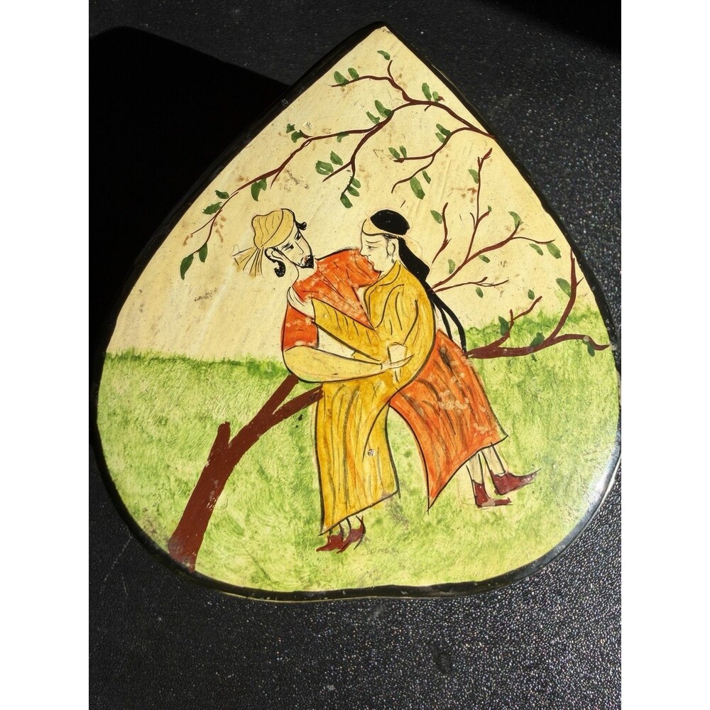 Vintage Hand-Painted Persian Style Papier-Mache Trinket Box